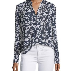Long sleeve geometric Vince blouse. 6.Navy & white